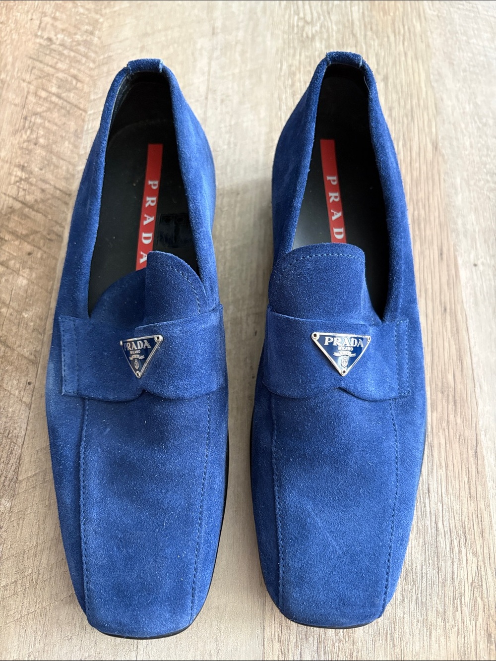 Prada Men's Royal Blue Suede Slip-On Loafers